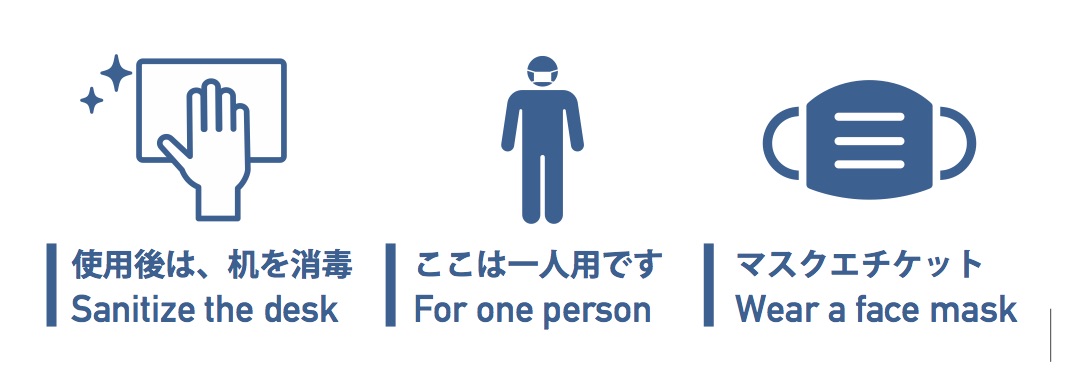 卓上用（大きなテーブルでも、マスキングテープなどでゾーニングをして一人が使える広さを定義することで、ソーシャルディスタンスを確保します）